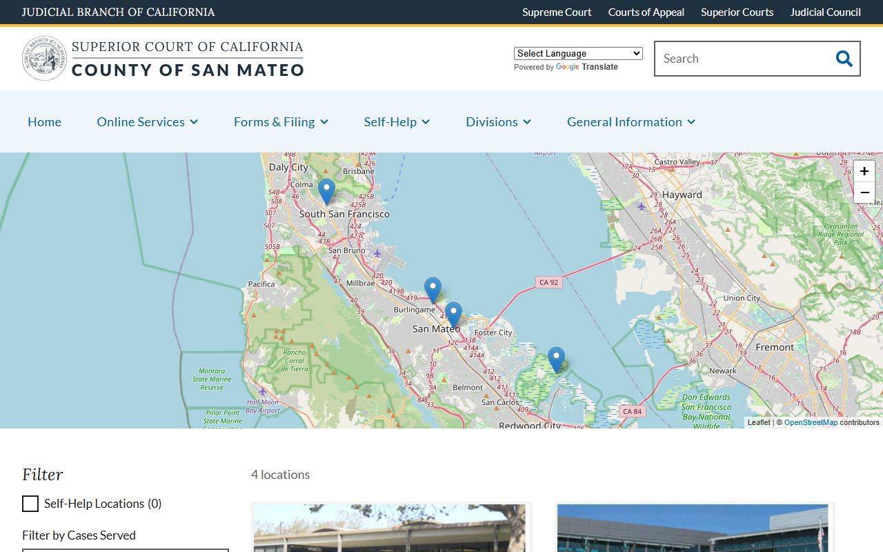 San Mateo County court branch locations for court records access