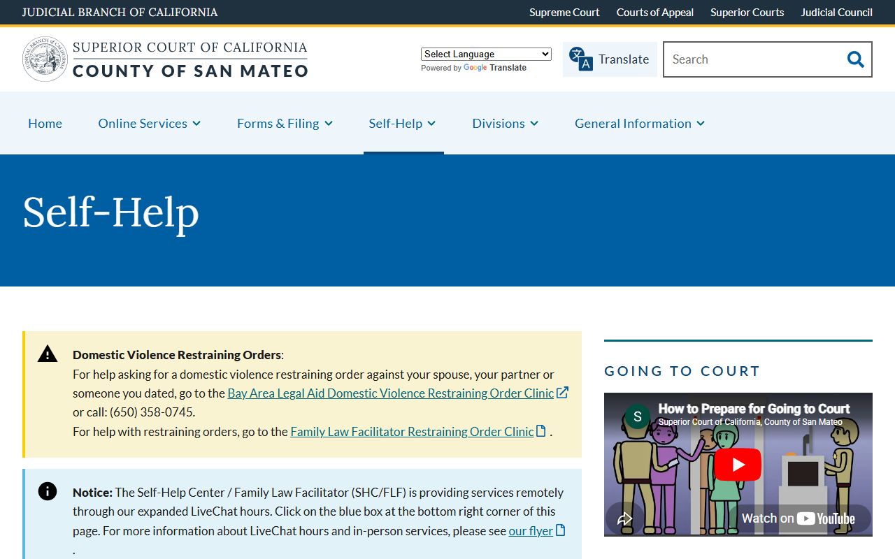 San Mateo County Superior Court self-help legal resources for court records help