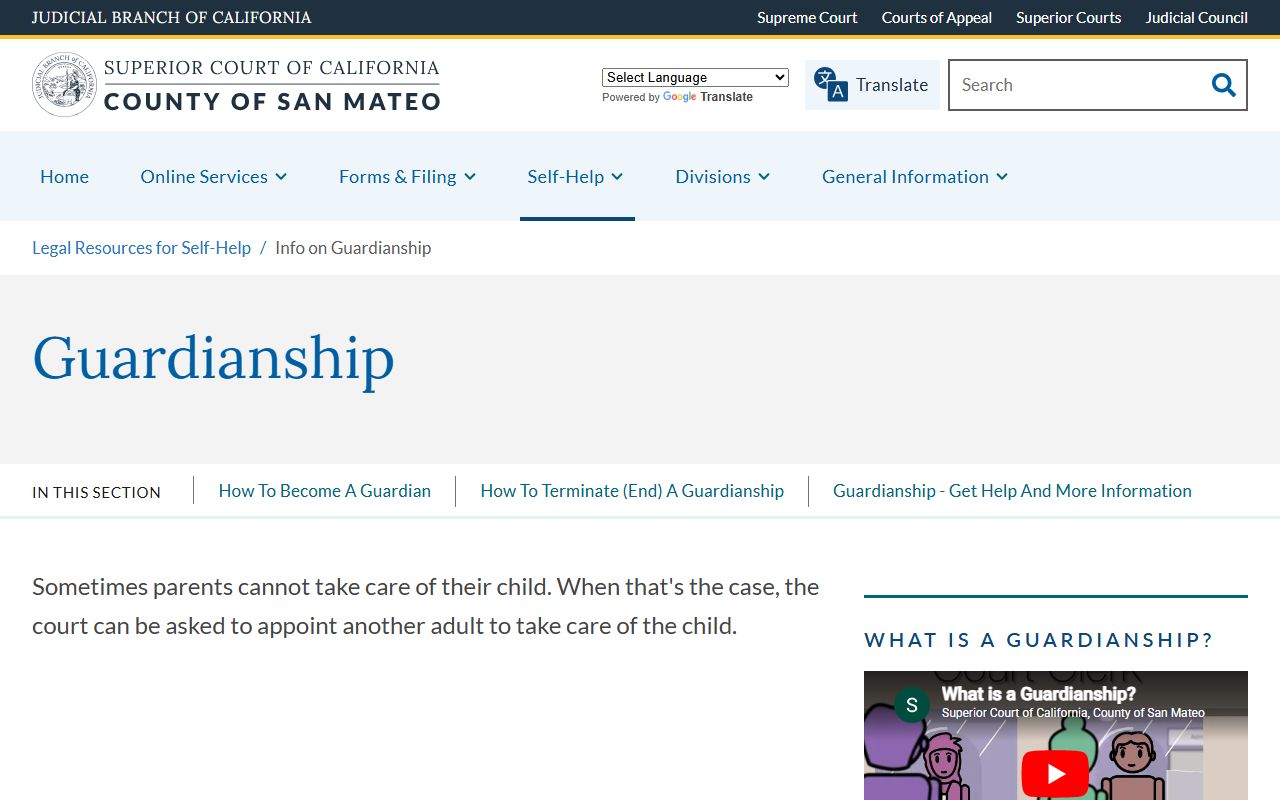 Official San Mateo County guardianship self-help entry point for probate records