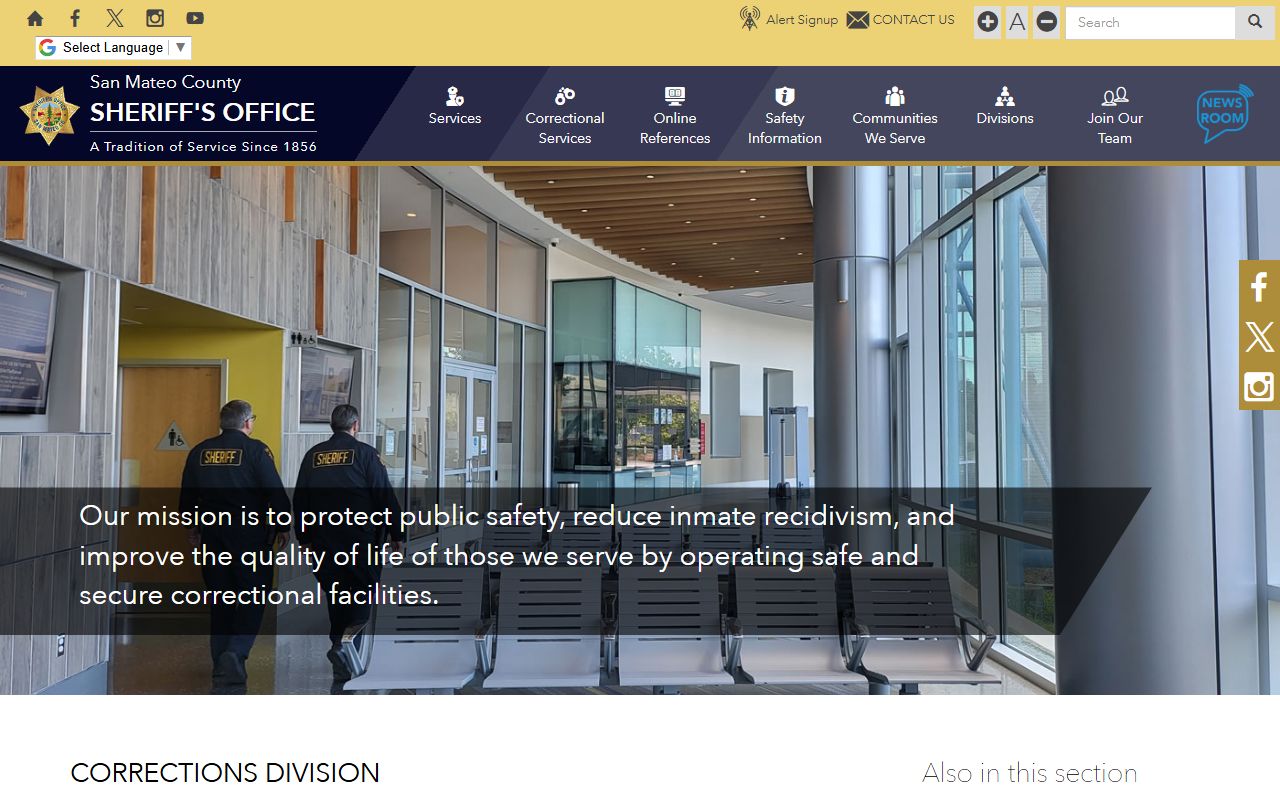 San Mateo County inmate records Sheriff Corrections Division page