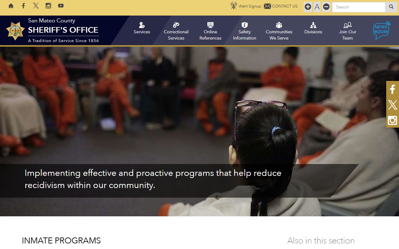 San Mateo County inmate records programs page listing in-custody classes and partners
