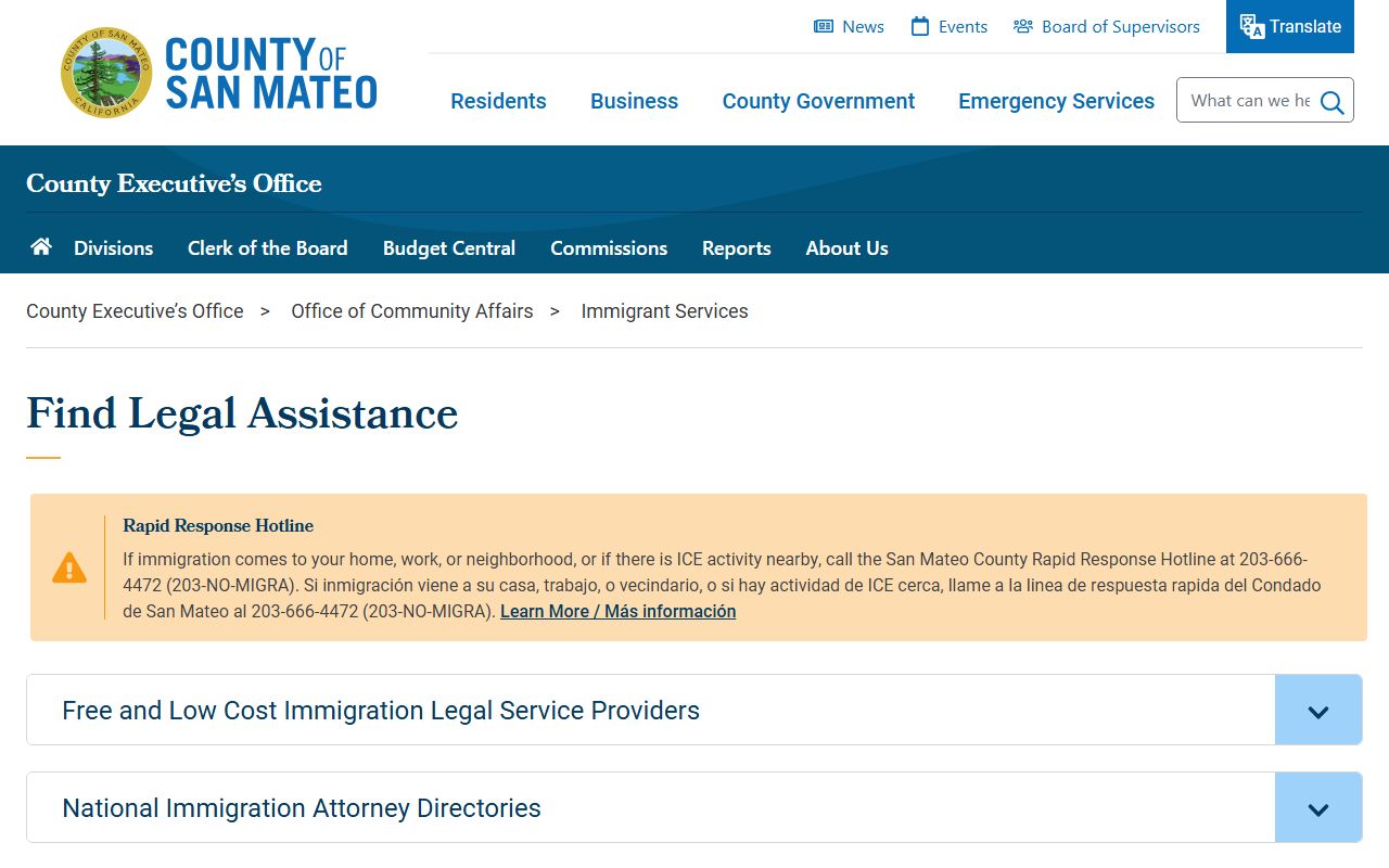 San Mateo County public records legal assistance directory screenshot