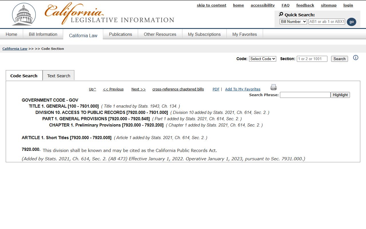 California Public Records Act statute used for San Mateo County court records access