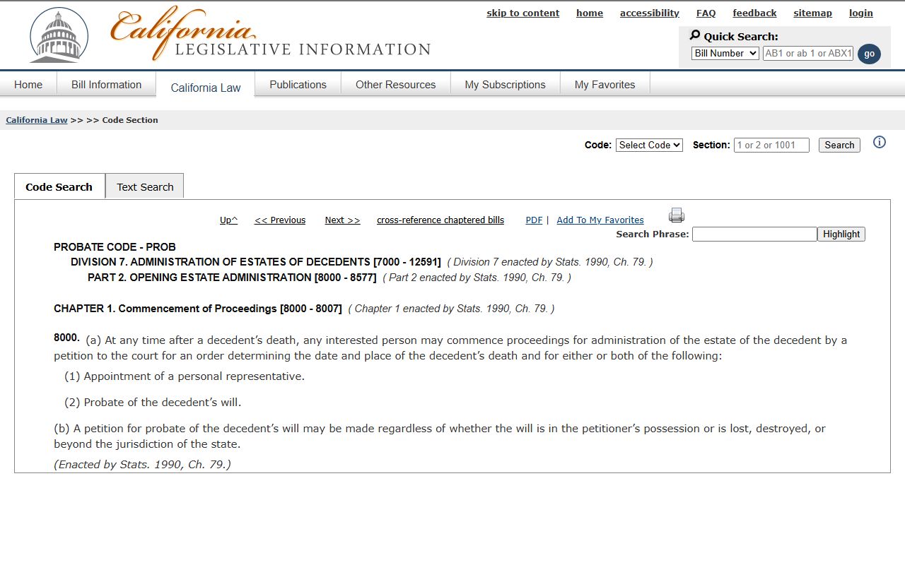 California Probate Code section 8000 governing San Mateo County probate records petitions
