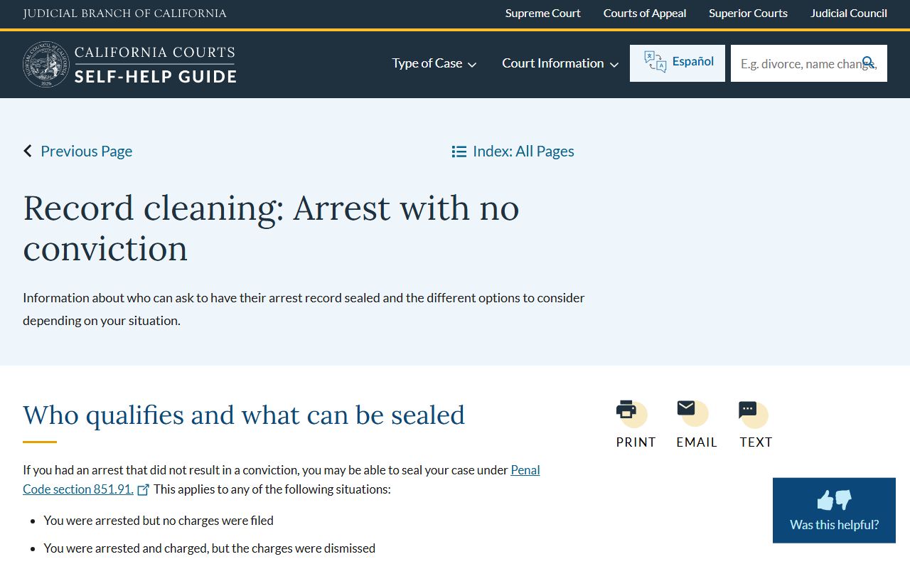 San Mateo County criminal records sealing self-help guide screenshot from the California Courts