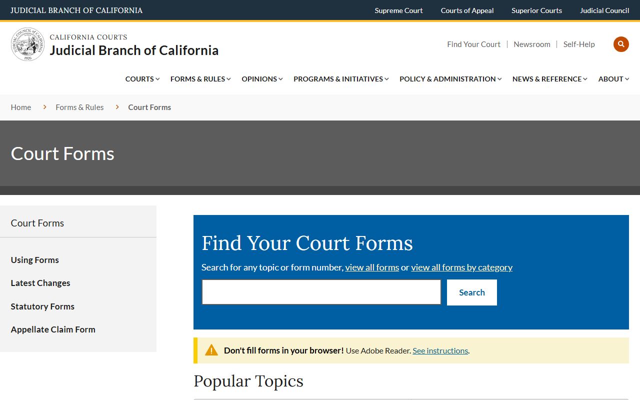 San Mateo County court records Judicial Council forms page